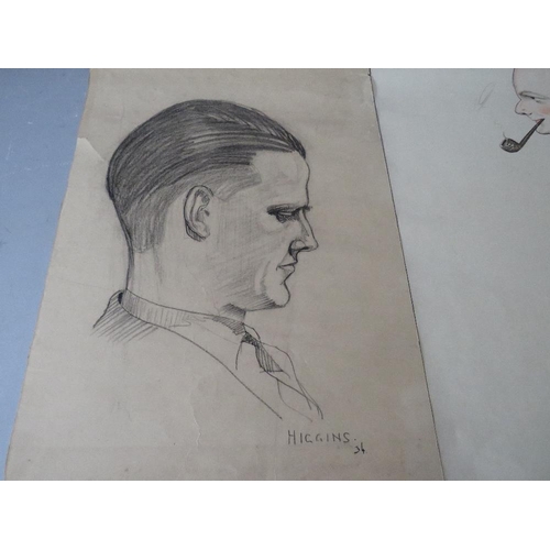 230 - HIGGINS (XX). A head and shoulder portrait study of a man, signed and dated 1934 lower right, pencil... 