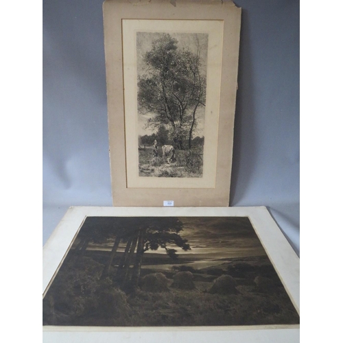 235 - C. A. FREEMAN (XIX-XX). A wooded landscape with figure and cow, signed in pencil lower right, etchin... 