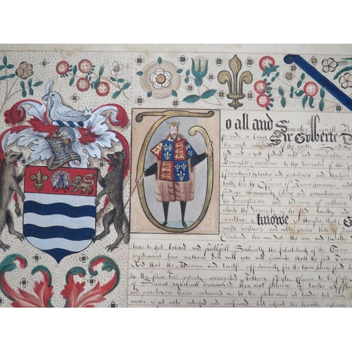 242 - AN EARLY ILLUMINATED DECLARATION BY THE PRINCIPAL KING OF ARMS, for occurrences in the reign of Quee... 