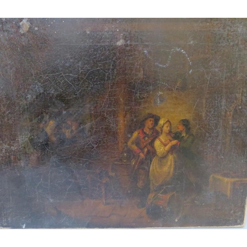 25 - (XVIII-XIX). Continental school, an inn interior scene with figures, unsigned, oil on canvas, framed... 