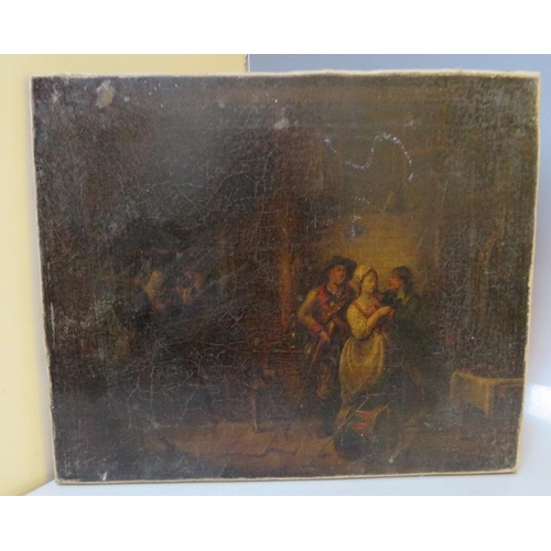 25 - (XVIII-XIX). Continental school, an inn interior scene with figures, unsigned, oil on canvas, framed... 