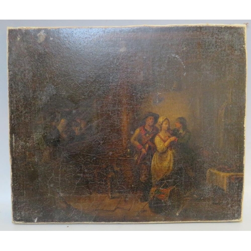 25 - (XVIII-XIX). Continental school, an inn interior scene with figures, unsigned, oil on canvas, framed... 