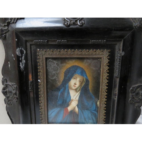 256 - (XIX). Portrait miniature on ivory of the praying Madonna, unsigned, framed and glazed, 11.5 x 8.5 c... 