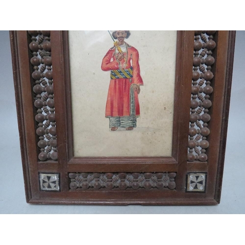 264 - (XIX). A miniature study of an Indian gentleman with parasol, unsigned, watercolour on paper, framed... 