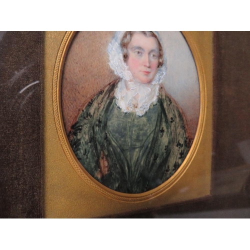 265 - (XIX). An oval portrait miniature on ivory of Elizabeth Lewis on Hinton mon, see inscription verso, ... 