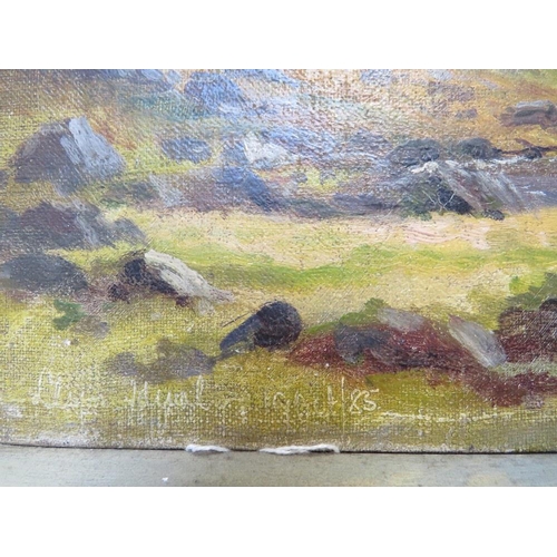 33 - AFTER LOUIS BOSWORTH HURT (1856-1929). Mountainous lake scene bears initials lower right, oil on can... 