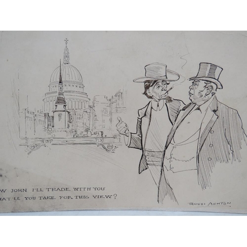 375 - JULIAN ROSSI ASHTON (1851-1942). An illustration of two gentlemen before St. Paul's Cathedral 'Now J... 