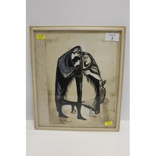 3 - A FRAMED AND GLAZED MIXED MEDIA ON PAPER - STUDY OF TWO FIGURES SIGNED MARY PIESEY '61 LOWER RIGHT 2... 