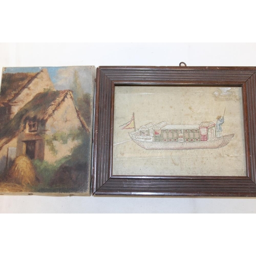 37 - A COLLECTION OF ASSORTED SMALL PAINTINGS AND PICTURE FRAMES TO INCLUDE A WATERCOLOUR PORTRAIT STUDY ... 