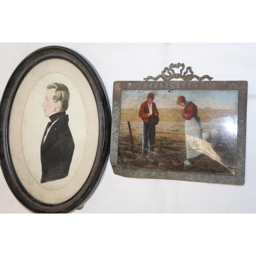 37 - A COLLECTION OF ASSORTED SMALL PAINTINGS AND PICTURE FRAMES TO INCLUDE A WATERCOLOUR PORTRAIT STUDY ... 