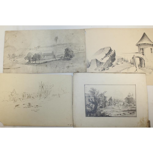 39 - A FOLDER OF UNFRAMED ANTIQUE AND VINTAGE PENCIL DRAWINGS AND WATERCOLOURS ETC. TO INCLUDE ANIMAL STU... 