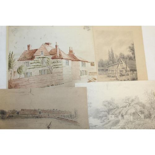 39 - A FOLDER OF UNFRAMED ANTIQUE AND VINTAGE PENCIL DRAWINGS AND WATERCOLOURS ETC. TO INCLUDE ANIMAL STU... 