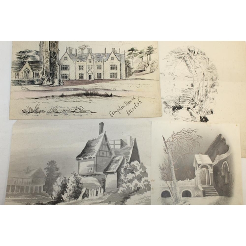 39 - A FOLDER OF UNFRAMED ANTIQUE AND VINTAGE PENCIL DRAWINGS AND WATERCOLOURS ETC. TO INCLUDE ANIMAL STU... 