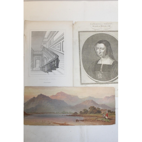 41 - A FOLDER OF UNFRAMED ANTIQUE AND VINTAGE ENGRAVINGS, PRINTS AND EPHEMERA ETC.