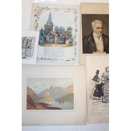 41 - A FOLDER OF UNFRAMED ANTIQUE AND VINTAGE ENGRAVINGS, PRINTS AND EPHEMERA ETC.