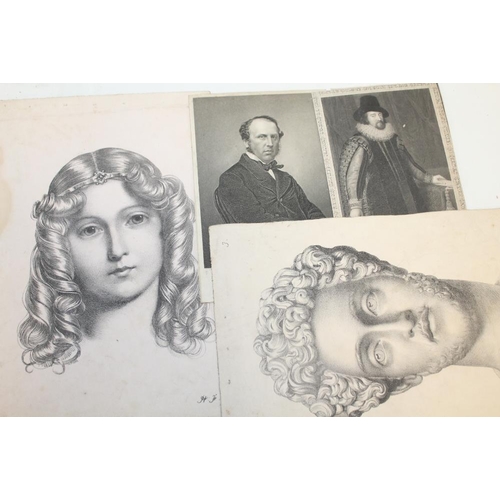 43 - A FOLDER OF UNFRAMED ANTIQUE AND VINTAGE ENGRAVED PORTRAIT STUDIES ETC.