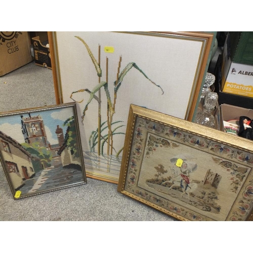 119A - AN ANTIQUE FRAMED AND GLAZED NEEDLEWORK, TOGETHER WITH TWO OTHERS (3)