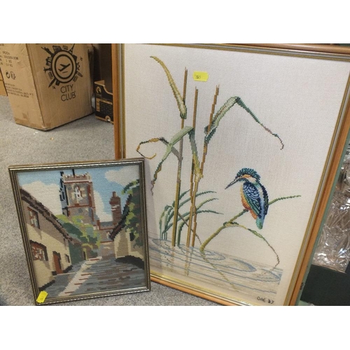 119A - AN ANTIQUE FRAMED AND GLAZED NEEDLEWORK, TOGETHER WITH TWO OTHERS (3)