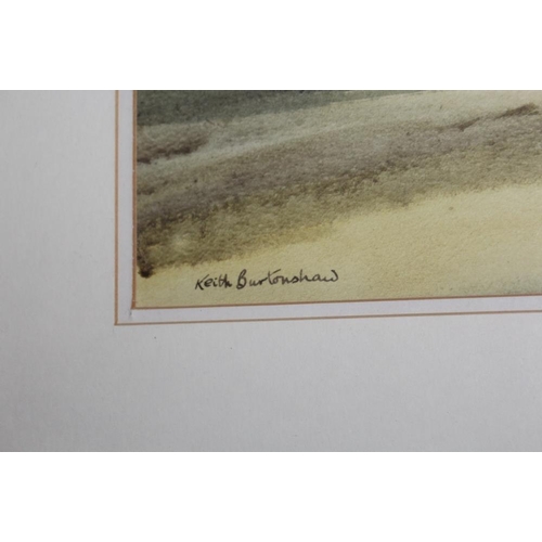 103 - KEITH BURTONSHAW (B. 2930).  A moorland landscape with cottage and hills beyond. Signed lower left, ... 