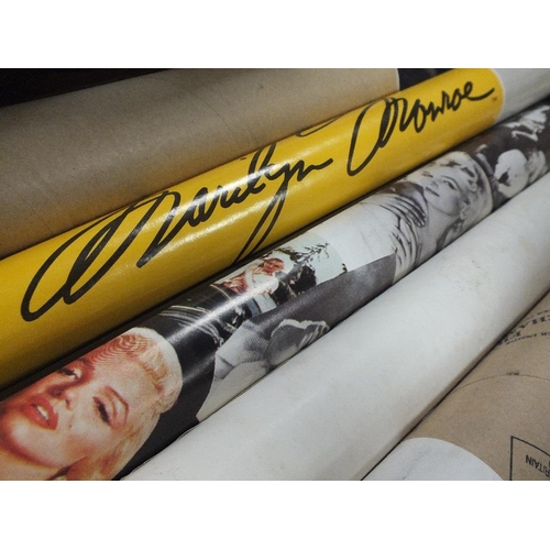 110 - A LARGE TOO HOT TO HANDLE MARILYN MONROE ROLLER BLIND W- 90CM TOGETHER WITH THREE MARILYN MONROE REL... 