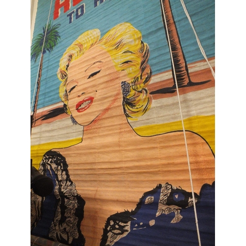 110 - A LARGE TOO HOT TO HANDLE MARILYN MONROE ROLLER BLIND W- 90CM TOGETHER WITH THREE MARILYN MONROE REL... 