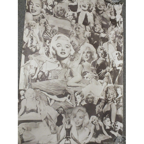 110 - A LARGE TOO HOT TO HANDLE MARILYN MONROE ROLLER BLIND W- 90CM TOGETHER WITH THREE MARILYN MONROE REL... 