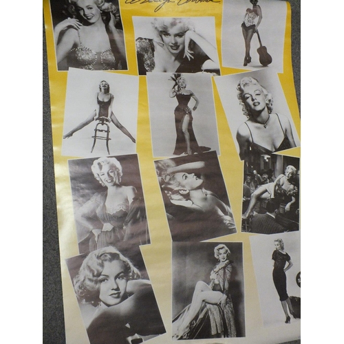 110 - A LARGE TOO HOT TO HANDLE MARILYN MONROE ROLLER BLIND W- 90CM TOGETHER WITH THREE MARILYN MONROE REL... 