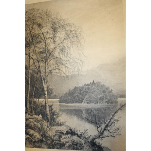 113 - D LAW - A LAKELAND SCENE ETCHING WITH FIGURE SIGNED IN PLATE 54CM X 37CM