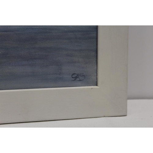 55 - A FRAMED OIL ON CANVAS ENTITLED HARBOUR AT DAWN BY GWENDOLINE SPENCER MONOGRAMMED LOWER RIGHT 29CM X... 