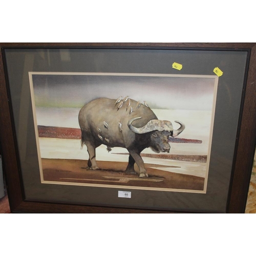 60 - A FRAMED AND GLAZED WATERCOLOUR ENTITLED 'BUFFALO BILL' SIGNED CUE CHATTERTON LOWER RIGHT (SEE VERSO... 