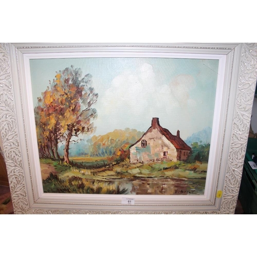 61 - A FRAMED IMPRESSIONIST OIL ON CANVAS DEPICTING A COUNTRY COTTAGE SIGNED H BRENT LOWER RIGHT 39CM X 4... 
