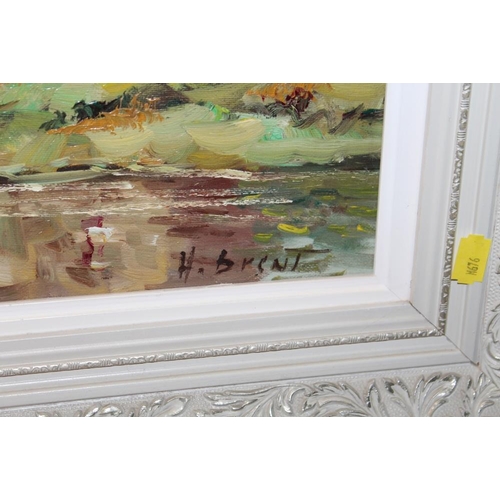 61 - A FRAMED IMPRESSIONIST OIL ON CANVAS DEPICTING A COUNTRY COTTAGE SIGNED H BRENT LOWER RIGHT 39CM X 4... 