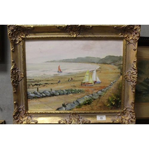 69 - A GILT FRAMED OIL ON BOARD ENTITLED PORLOCK BAY BY DAVID ALLEN SIGNED LOWER RIGHT AND ENTITLED VERSO... 