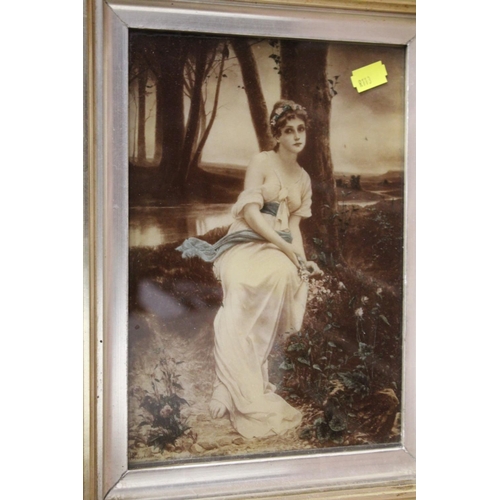 71 - THREE VINTAGE CRYSTOLEUM STYLE PICTURES OF LADIES TO INCLUDE A GILT FRAMED EXAMPLE
