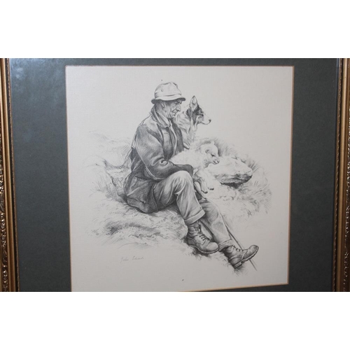 74 - FOUR JOHN EDWARDS PRINTS OF RURAL COUNTRY LIFE - MEN WITH DOGS