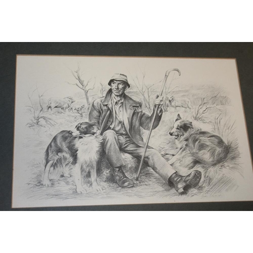 74 - FOUR JOHN EDWARDS PRINTS OF RURAL COUNTRY LIFE - MEN WITH DOGS