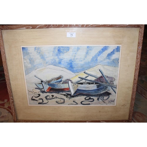 75 - (XX). A beach scene with boats 'Fishing Boasts at Bottels Bay, Cape Peninsula, South Africa' see ver... 