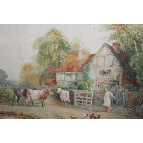 84 - A PAIR OF GILT FRAMED AND GLAZED WATERCOLOURS OF COUNTRY SCENES WITH CATTLE AND HORSES SIGNED STANTO... 