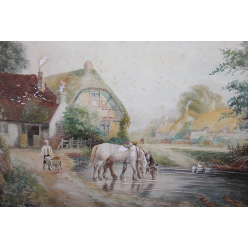 84 - A PAIR OF GILT FRAMED AND GLAZED WATERCOLOURS OF COUNTRY SCENES WITH CATTLE AND HORSES SIGNED STANTO... 