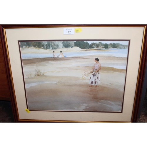 87 - A FRAMED AND GLAZED W RUSSELL FLINT PRINT ENTITLED 'JEMIMA IN ANGLESEY' 30CM X 40CM