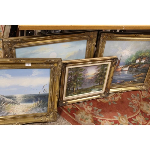 98 - FOUR ASSORTED GILT FRAMED OIL ON CANVASES TO INCLUDE SEASCAPES