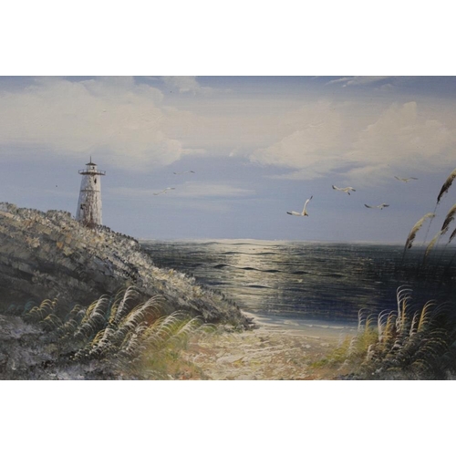 98 - FOUR ASSORTED GILT FRAMED OIL ON CANVASES TO INCLUDE SEASCAPES