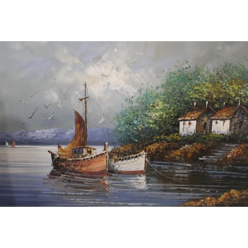 98 - FOUR ASSORTED GILT FRAMED OIL ON CANVASES TO INCLUDE SEASCAPES