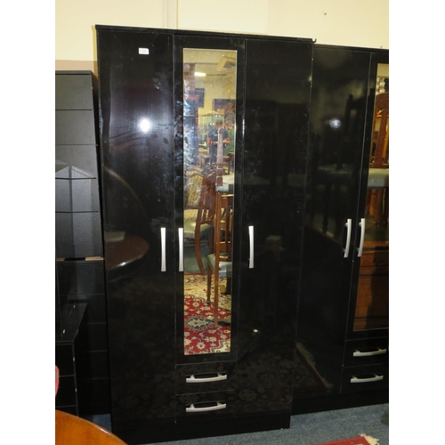 TWO MODERN BLACK GLOSS WARDROBES WITH FITTED INTERIORS, W 93.5 cm