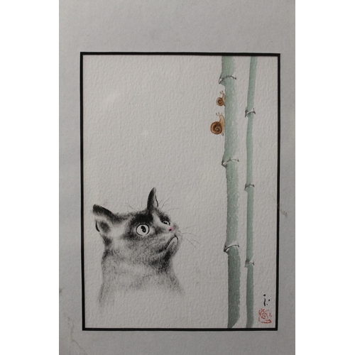 12 - A COLLECTION OF CAT RELATED PICTURES AND PRINTS TO INCLUDE WATERCOLOURS, SIGNED LIMITED EDITION WOOD... 