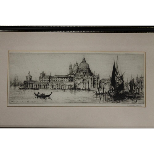 20 - A COLLECTION OF ETCHINGS AND ENGRAVINGS TO INCLUDE A SIGNED VENITIAN SCENE (9)