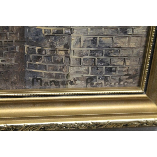 23 - A GILT FRAMED OIL ON BOARD DEPICTING SAINT NICHOLAS CATHEDRAL SIGNED MARGARET PEMBERTON - H 38 CM BY... 