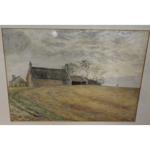 38 - A GILT FRAMED AND GLAZED WATERCOLOUR OF A COUNTRY FARM SIGN G.REEVES 96 TOGETHER WITH A FRAMED AND G... 