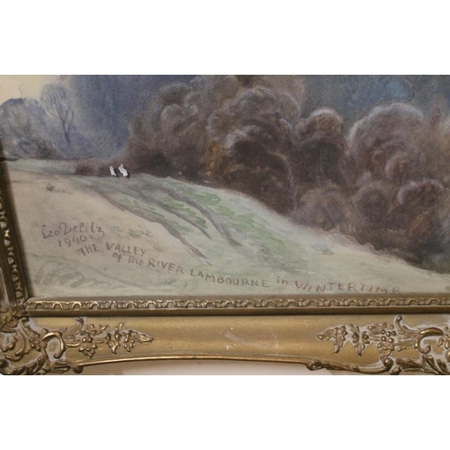 45 - A PAIR OF LARGE GILT FRAMED AND GLAZED WATERCOLOURS ENTITLED 'THE VALLEY OF THE RIVER LAMBOURNE IN W... 