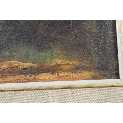 49 - A LARGE GILT FRAMED OIL ON CANVAS DEPICTING A MOUNTAINOUS SCENE SIGNED S LASSEK -H 60 CM BY W 96 CM